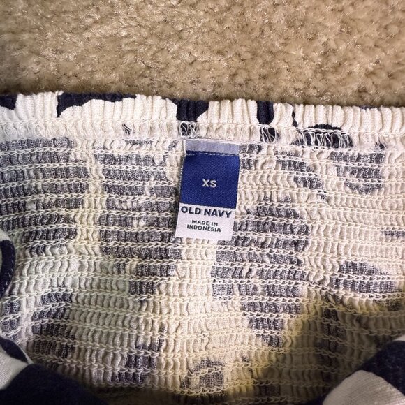 Old Navy Womens Linen Blend Cami Dress white Navy Floral Smocked Back XS E434 - Picture 8 of 15